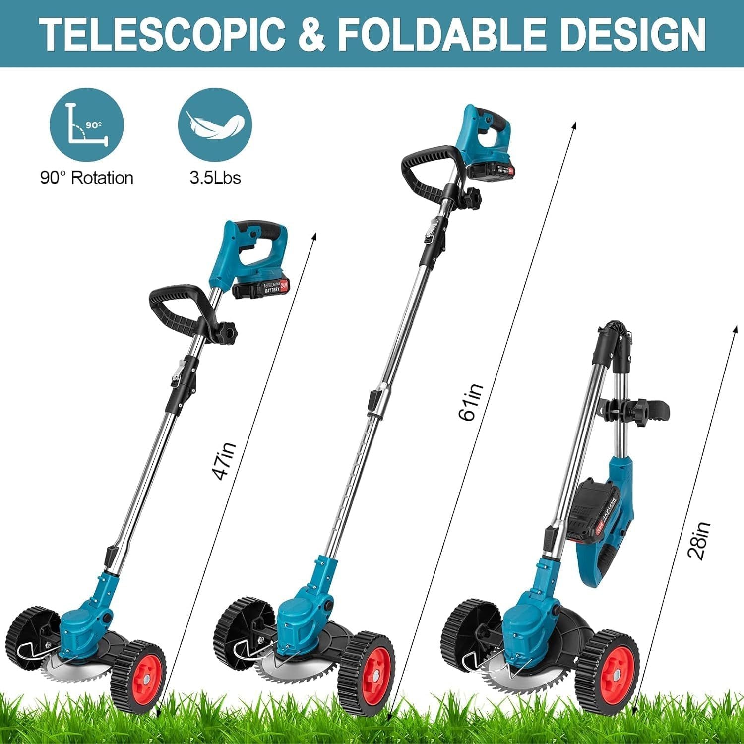 Electric Weed Wacker Cordless Lawn Edger With 2000mAh Li-Ion Battery