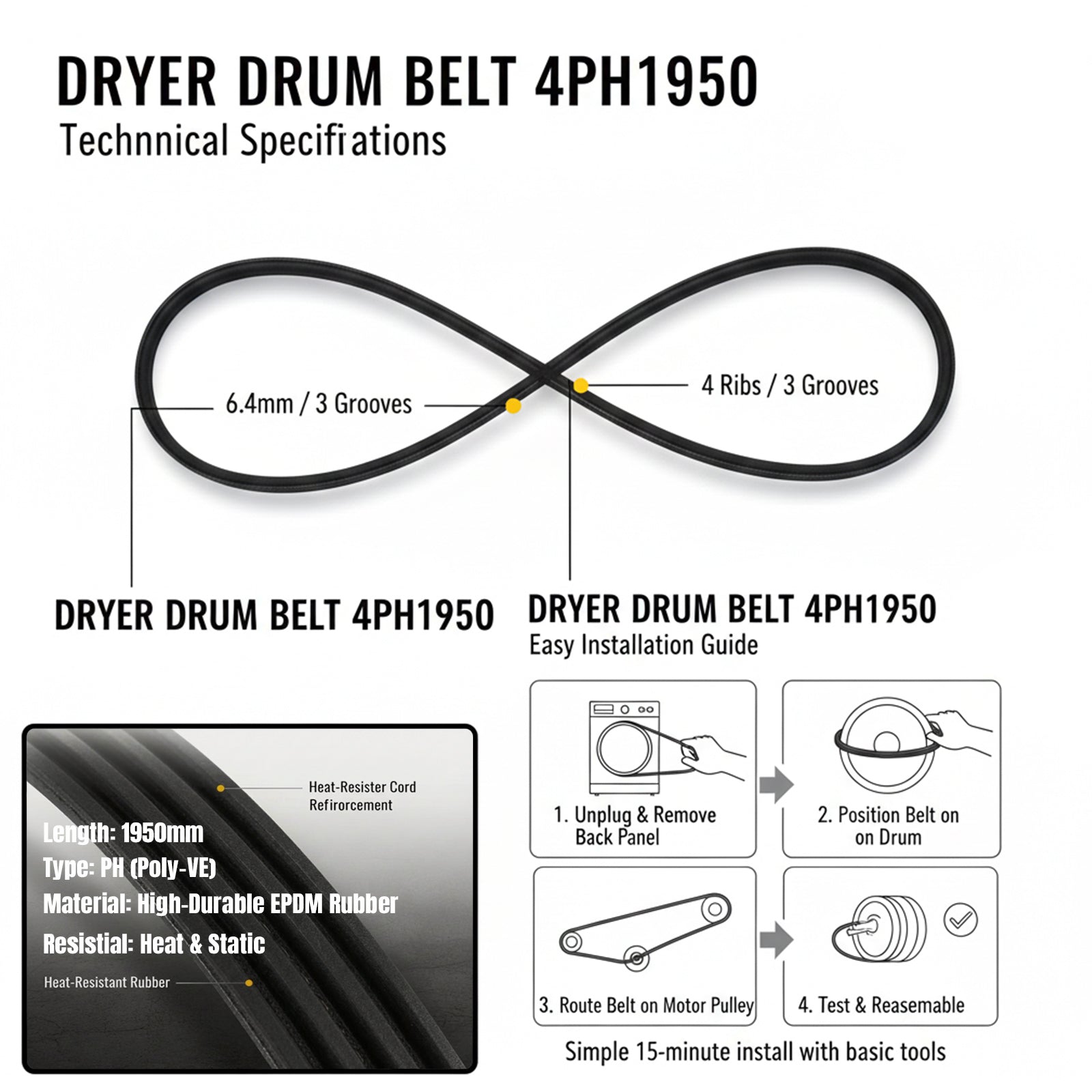 BUSH Tumble Dryer Belt Drum BELT DHB7VTDB DHB7VTDW TDV7NDW TDV7NBB