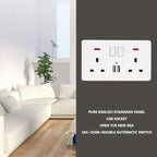 Double Wall Plug Socket 2 Gang 13A W 2 Charger USB