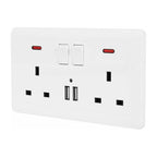 Double Wall Plug Socket 2 Gang 13A W 2 Charger USB