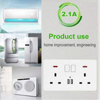 Double Wall Plug Socket 2 Gang 13A W 2 Charger USB