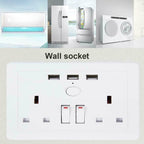 Double Wall Plug Socket 2 Gang 13A W 2 Charger USB