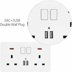 Double Wall Plug Socket 2 Gang 13A W 2 Charger USB